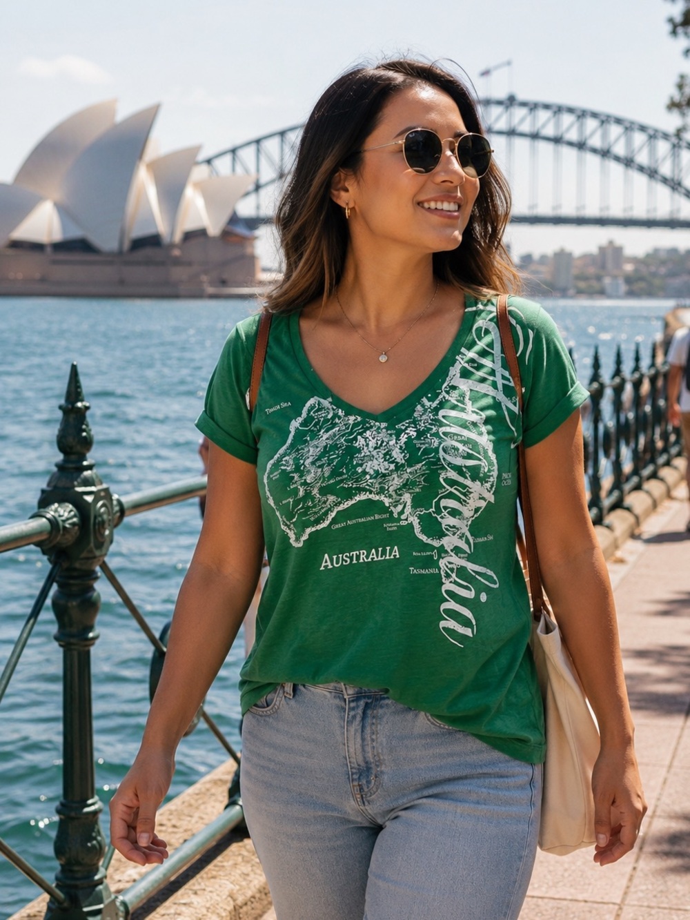 J. Crew Green Australia Map V‑Neck Graphic Tee